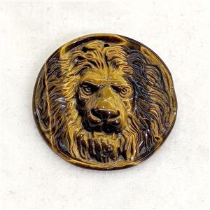 Natural Tiger Eye Stone Lionhead Pendant Carved, approx 37mm [GM27294]