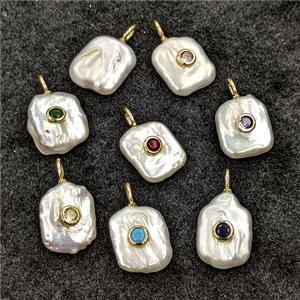 Baroque Style White Pearl Pendant Pave Zirconia Rectangle, approx 14-18mm [GM27295]