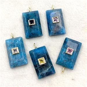 Natural Blue Apatite Rectangle Pendant Pave Zirconia Mixed, approx 18-30mm [GM27297]