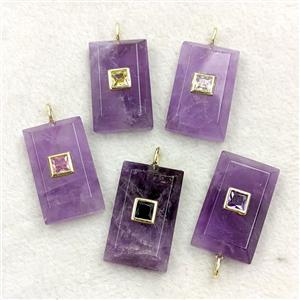 Natural Purple Amethyst Rectangle Pendant Pave Zirconia Mixed, approx 18-30mm [GM27298]