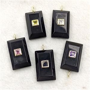 Natural Black Obsidian Rectangle Pendant Pave Zirconia Mixed, approx 18-30mm [GM27300]