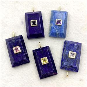 Natural Blue Lapis Lazuli Rectangle Pendant Pave Zirconia Mixed, approx 18-30mm [GM27302]