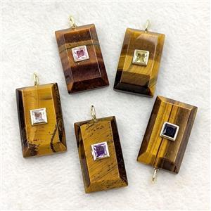 Natural Tiger Eye Stone Rectangle Pendant Pave Zirconia Mixed, approx 18-30mm [GM27303]