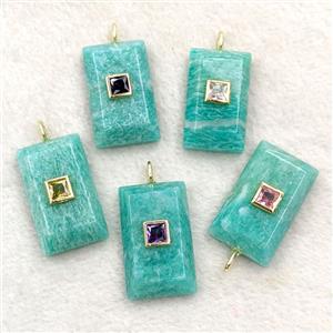 Natural Green Amazonite Rectangle Pendant Pave Zirconia Mixed, approx 18-30mm [GM27304]
