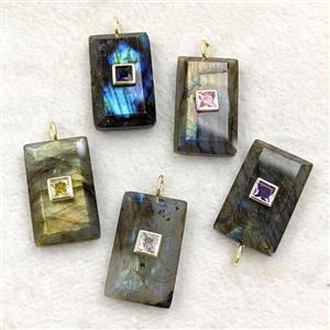 Natural Labradorite Rectangle Pendant Pave Zirconia Mixed, approx 18-30mm [GM27305]