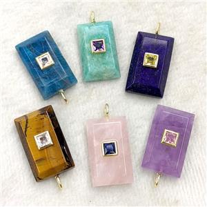 Natural Gemstone Rectangle Pendant Pave Zirconia Mixed, approx 18-30mm [GM27306]