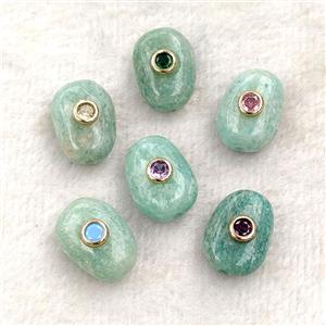 Natural Green Amazonite Potato Beads Pave Zirconia, approx 13-18mm [GM27310]