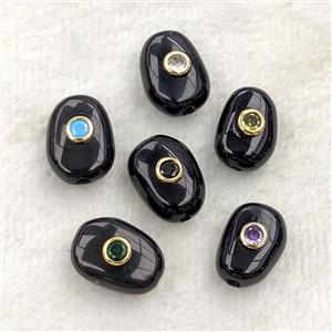 Natural Black Obsidian Potato Beads Pave Zirconia, approx 13-18mm [GM27312]