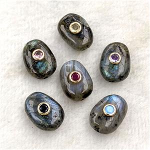 Natural Labradorite Potato Beads Pave Zirconia, approx 13-18mm [GM27313]