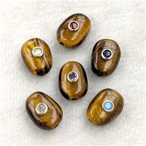 Natural Tiger Eye Stone Potato Beads Pave Zirconia, approx 13-18mm [GM27314]