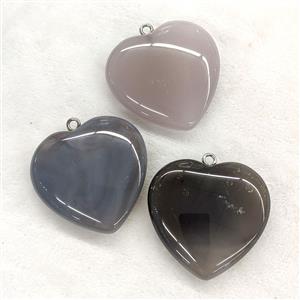 Natural Gray Agate Heart Pendant, approx 40mm [GM27319]