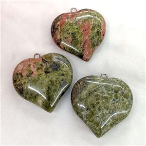 Natural Unakite Heart Pendant Green, approx 40mm [GM27320]