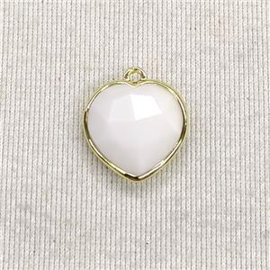 White Porcelain Heart Pendant Faceted, approx 15mm [GM27327]