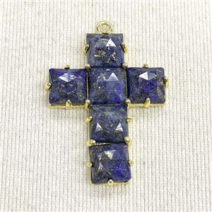 Blue Lapis Lazuli Cross Pendnat, approx 25-35mm [GM27334]