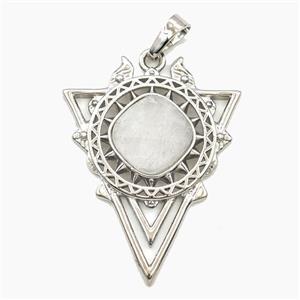 Alloy Triangle Sun Pendant Pave Clear Quartz Platinum Plated, approx 30-40mm [GM27367]