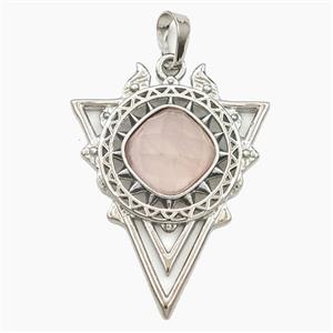 Alloy Triangle Sun Pendant Pave Rose Quartz Platinum Plated, approx 30-40mm [GM27368]