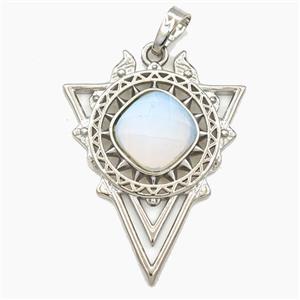 Alloy Triangle Sun Pendant Pave Opalite Platinum Plated, approx 30-40mm [GM27369]