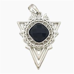 Alloy Triangle Sun Pendant Pave Obsidian Platinum Plated, approx 30-40mm [GM27370]