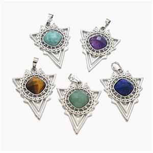 Alloy Triangle Sun Pendant Pave Gemstone Platinum Plated Mixed, approx 30-40mm [GM27376]
