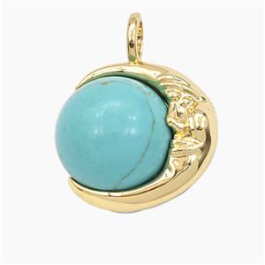 Green Dye Howlite Turquoise Round Ball Pendant, approx 16mm [GM27397]