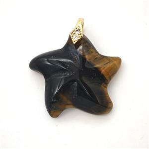 Tiger Eye Stone Starfish Pendant, approx 25mm [GM27412]