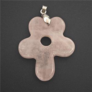 Pink Rose Quartz Flower Pendant, approx 30-35mm [GM27417]