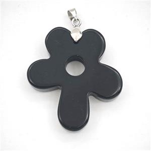 Black Obsidian Flower Pendant, approx 30-35mm [GM27418]
