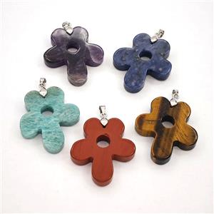Natural Gemstone Flower Pendant Mixed, approx 30-35mm [GM27425]