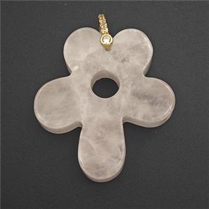 Pink Rose Quartz Flower Pendant, approx 30-35mm [GM27427]