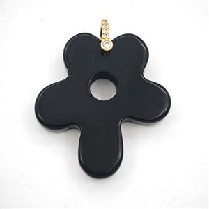 Black Obsidian Flower Pendant, approx 30-35mm [GM27428]