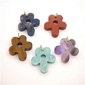 Natural Gemstone Flower Pendant Mixed, approx 30-35mm [GM27435]