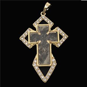 Copper Cross Pendant Pave Zirconia Clear Quartz Gold Plated, approx 33-57mm [GM27436]