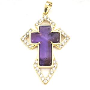 Copper Cross Pendant Pave Zirconia Amethyst Gold Plated, approx 33-57mm [GM27443]