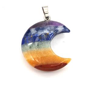 Multi Gemstone Chakra Moon Pendant, approx 30mm [GM27446]