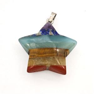 Multi Gemstone Chakra Star Pendant, approx 30mm [GM27447]