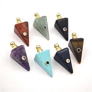 Natural Gemstone Pendulum Pendant Pave Zirconia Mixed, approx 14-35mm [GM27460]