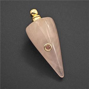 Pink Rose Quartz Pendulum Pendant Pave Zirconia, approx 16-40mm [GM27462]