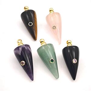 Natural Gemstone Pendulum Pendant Pave Zirconia, approx 16-40mm [GM27468]