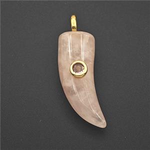 Pink Rose Quartz Horn Pendant Pave Zirconia, approx 12-40mm [GM27470]