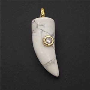 White Howlite Turquoise Horn Pendant Pave Zirconia, approx 12-40mm [GM27471]