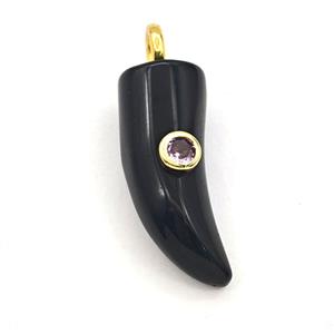 Black Obsidian Horn Pendant Pave Zirconia, approx 12-40mm [GM27472]