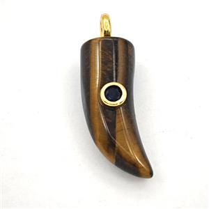 Tiger Eye Stone Horn Pendant Pave Zirconia, approx 12-40mm [GM27475]