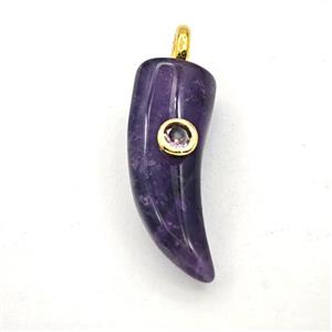 Purple Amethyst Horn Pendant Pave Zirconia, approx 12-40mm [GM27477]
