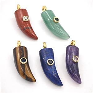 Natural Gemstone Horn Pendant Pave Zirconia Mixed, approx 12-40mm [GM27478]