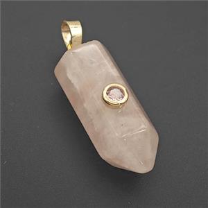 Pink Rose Quartz Bullet Pendant Pave Zirconia, approx 12-30mm [GM27480]
