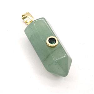 Green Aventurine Bullet Pendant Pave Zirconia, approx 12-30mm [GM27483]