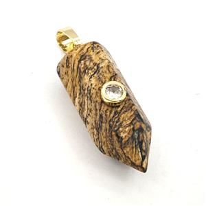 Picture Jasper Bullet Pendant Pave Zirconia, approx 12-30mm [GM27485]