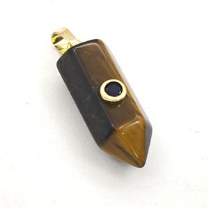 Tiger Eye Stone Bullet Pendant Pave Zirconia, approx 12-30mm [GM27488]