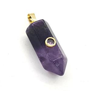 Purple Amethyst Bullet Pendant Pave Zirconia, approx 12-30mm [GM27490]