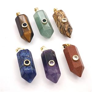 Natural Gemstone Bullet Pendant Pave Zirconia Mixed, approx 12-30mm [GM27491]